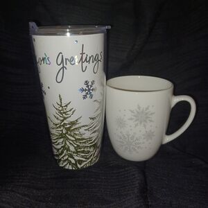 New 2pc Royal Norfolk Silver Snowflake Mug & Season's Greeting Tumbler (121024E)